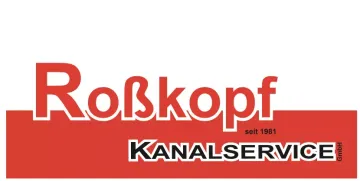 Logo für „Roßkopf KanalService“ in Rot und Weiß auf rotem Grund. „Seit 1981“ ist ebenfalls enthalten.