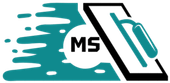 Logo représentant « MS » dans un cercle blanc, avec une touche turquoise et une truelle sur un rectangle incliné.