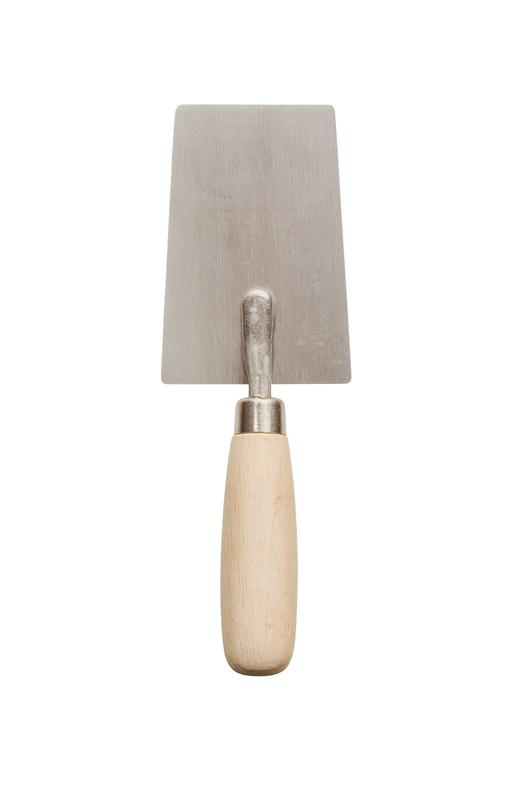 Truelle à manche en bois et à lame métallique rectangulaire.