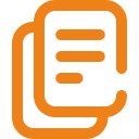 Deux documents orange, l'un légèrement en retrait par rapport à l'autre, affichant des lignes de texte.