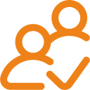Deux silhouettes orange avec une coche, représentant les utilisateurs approuvés.