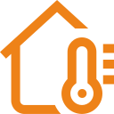 Icône de maison orange avec un thermomètre.