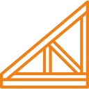 Illustration orange d'une ferme de toit, inclinée dans un cadre carré.