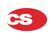 Logo ovale rouge avec les initiales blanches « CS ».