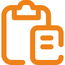 Bloc-notes orange et tablette contenant des documents.