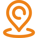 Épingle de localisation orange avec un « C » en spirale à l'intérieur.
