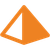 Icône pyramidale orange et blanche, moitié droite pleine, moitié gauche ouverte.