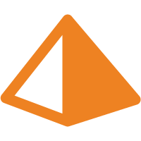 Icône de pyramide orange, partiellement remplie de triangles blancs.