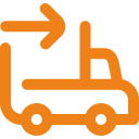 Camion orange avec une flèche pointant dans la direction opposée.