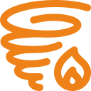 Icône orange : tornade et flamme.