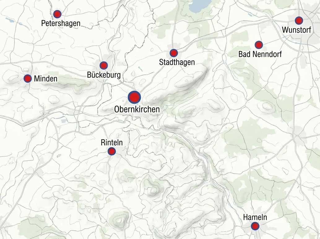Eine Karte mit vielen roten Punkten darauf