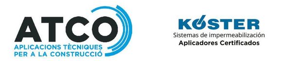 Logotipos de ATCO y KÖSTER, empresas especializadas en construcción de edificios e impermeabilización.