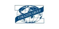 Logo du groupe Corazzin : globe terrestre avec une bannière portant l’inscription « Corazzin Group » sur un motif graphique.