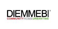 Logo de DIEMMEBI comportant le nom de l'entreprise, avec la mention « community home urbantime » en dessous, en texte rouge, gris et vert.