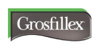 Logo Grosfillex : forme rectangulaire grise et verte avec texte blanc.