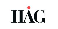 Logo HÅG : Texte noir avec un point rouge au-dessus du « A » sur fond blanc.