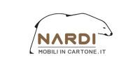 Logo de Nardi Mobili en carton, texte marron avec la silhouette d'un ours polaire au-dessus.