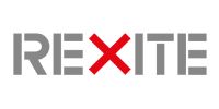 Logo de Rexite, une entreprise. Le texte est gris avec un X rouge remplaçant le « x ».