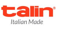 Logo de Talin, fabrication italienne, en orange et gris.