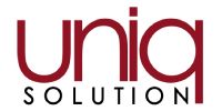 Logo avec le mot « uniq » en caractères sans empattement bordeaux au-dessus du mot « SOLUTION » en caractères sans empattement noirs.
