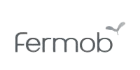 Logo Fermob, texte gris avec une icône d'oiseau stylisée.