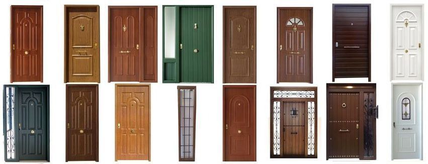 Muchos tipos diferentes de puertas están alineadas sobre un fondo blanco