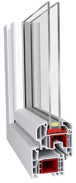 Un primer plano de una ventana blanca con un marco rojo.