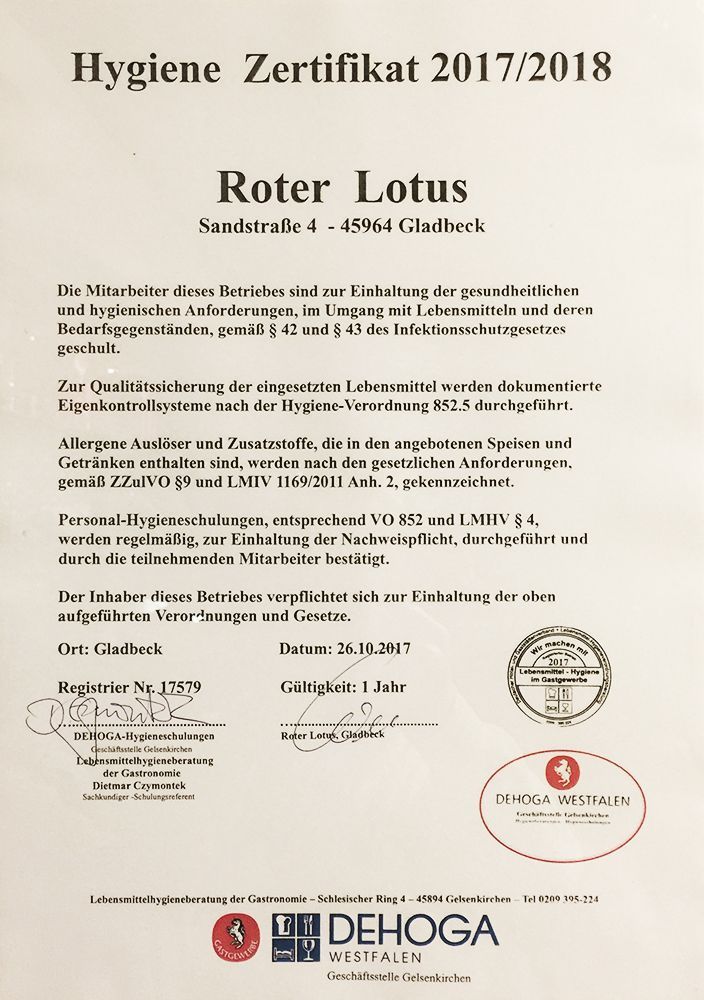 Hygiene Zertifikat