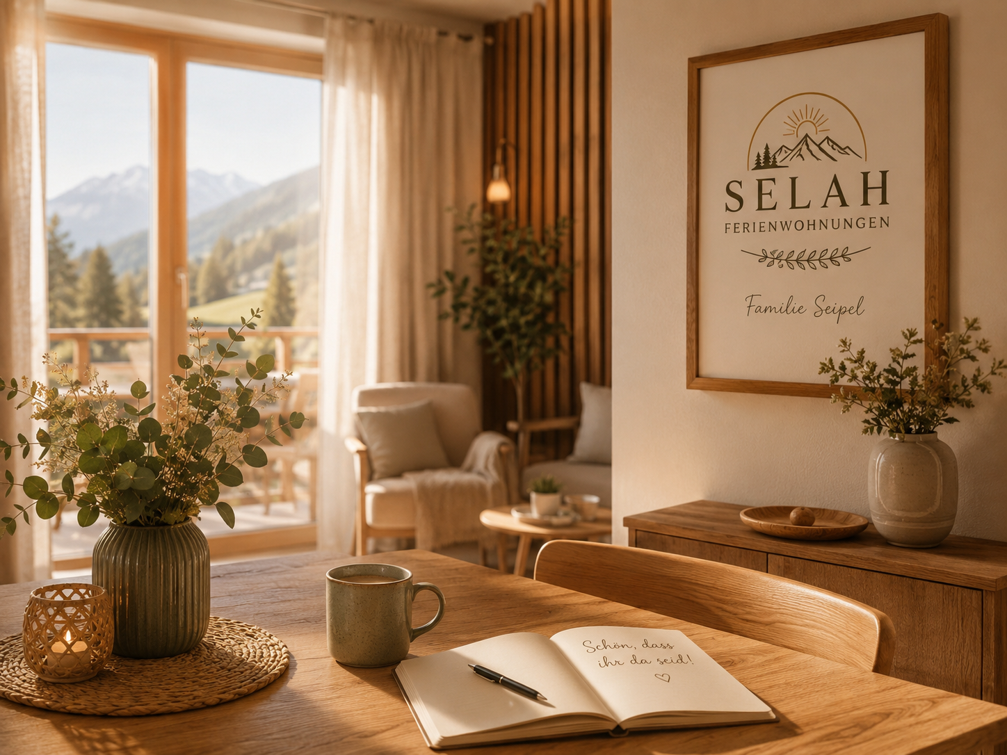 Gemütlicher Wohnbereich der SELAH Ferienwohnung in Kempten