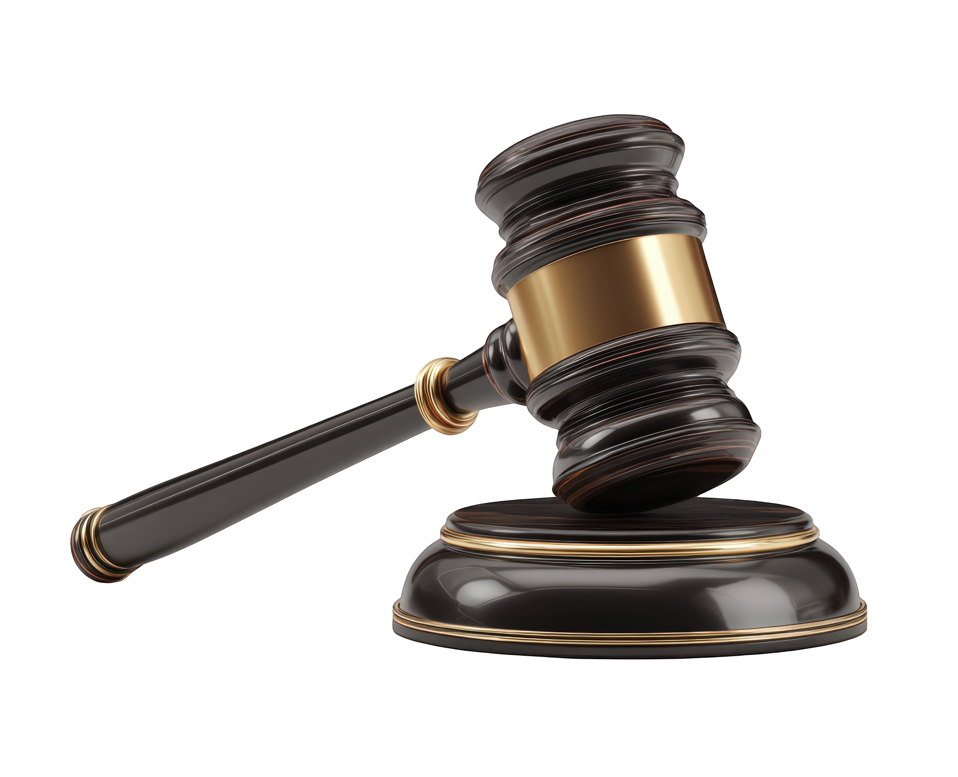 Maillet sur socle en bois, noir et doré.