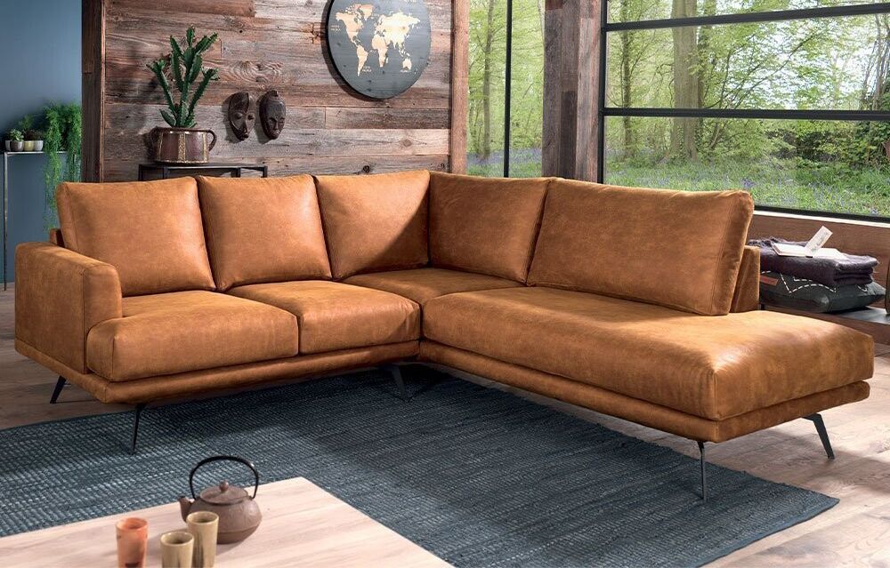 Canapé d'angle en cuir marron