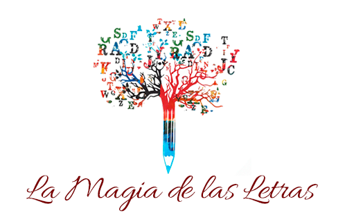 Un logotipo para la magia de las letras con un arbol hecho de letras.