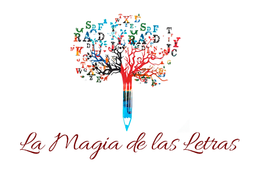 Un logotipo para la magia de las letras con un arbol hecho de letras.