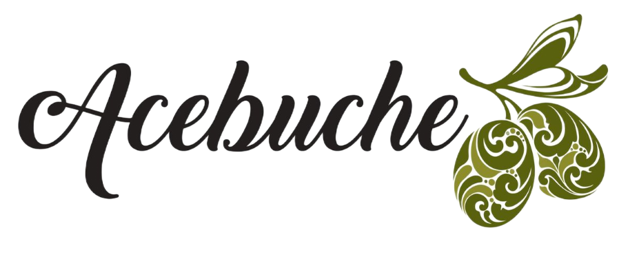 Logotipo de Acebuche con texto en cursiva y dise&ntilde;o de rama de olivo.