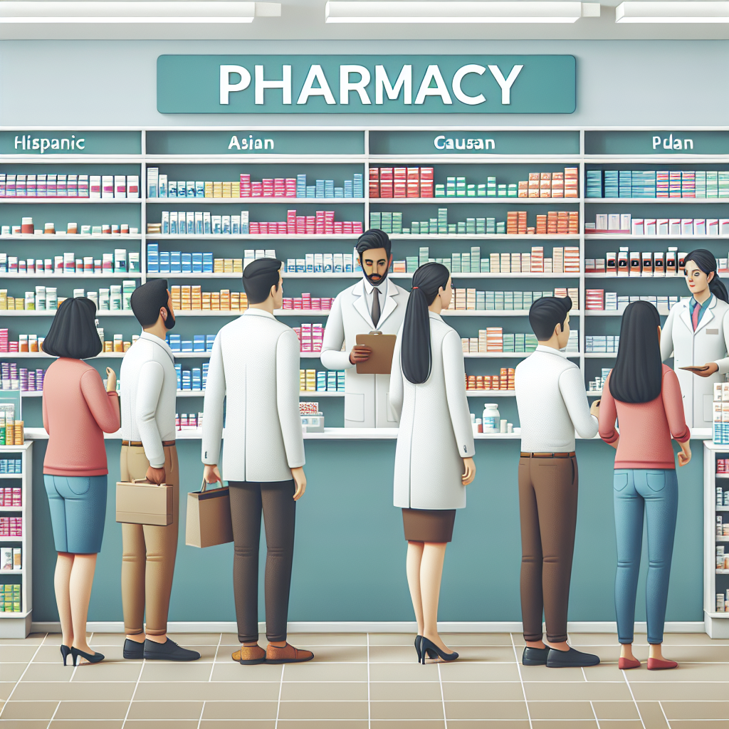 Un grupo de personas está de pie frente al mostrador de una farmacia.