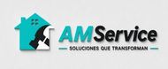 Logotipo de AMService con icono de casa turquesa y texto negro-azul, adem&aacute;s del eslogan &ldquo;Soluciones que transforman&rdquo;
