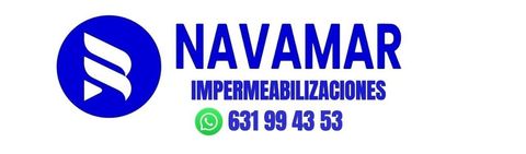 Logotipo de NAVAMAR Impermeabilizaciones con icono azul y n&uacute;mero de tel&eacute;fono de WhatsApp 631 99 43 53