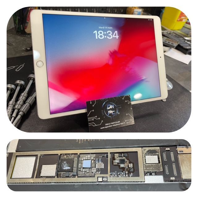 Tablette i pad avec la carte de visite de Dr. Pc