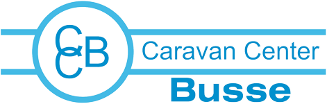 Ein blau-weißes Logo für CB Caravan Center Busse