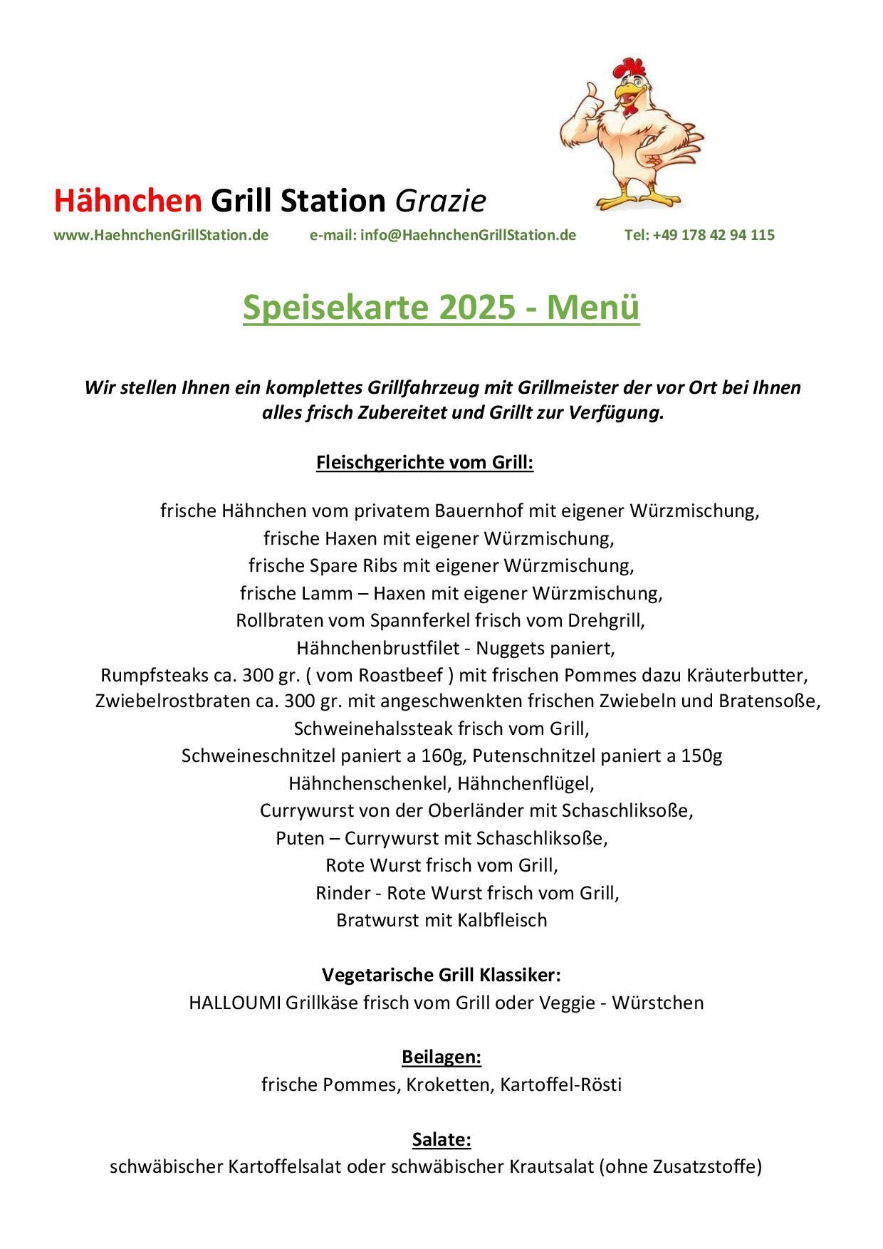 Hähnchen Grill Station Speisekarte 2025