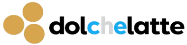 Logotipo de Dolce Latte con tres círculos color canela y texto en negro y canela sobre un fondo claro.