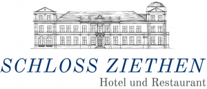 Logo f&uuml;r das Schloss Ziethen Hotel und Restaurant, mit einer Strichzeichnung eines Schlosses. Text darunter.