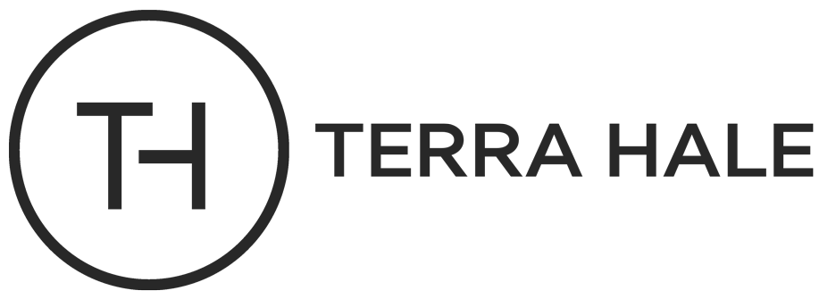 A white logo for terra hale on a white background.