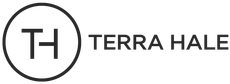 A white logo for terra hale on a white background.