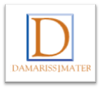 Un logotipo para damarissimater con una letra d en un cuadrado.