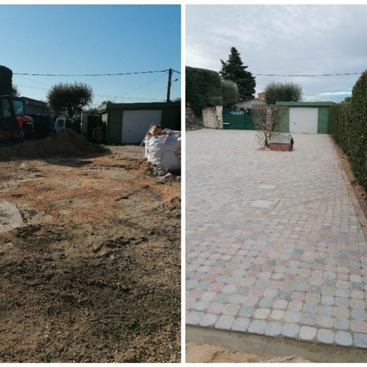 Pose de pavés simple : avant et après