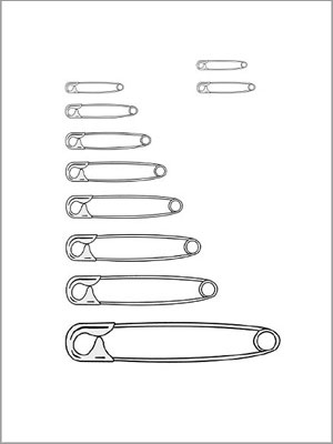 Dibujo lineal de imperdibles de varios tamaños.