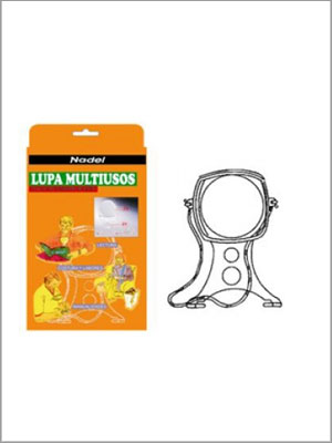Caja de lupa multiusos con la lupa a la derecha. Caja naranja.