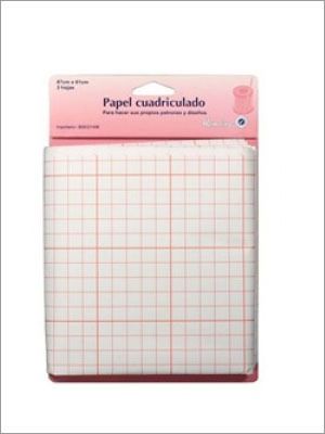 Un paquete de papel cuadriculado con líneas rojas, etiquetado "Papel cuadriculado".