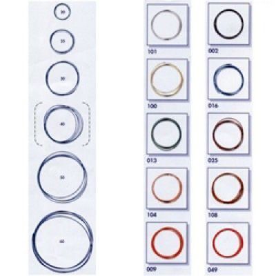 Diagrama que compara juntas tóricas de goma de diferentes tamaños. Un lado muestra los tamaños 20-60. El otro lado muestra ejemplos de juntas tóricas numeradas.